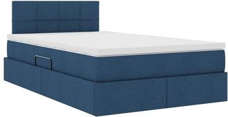 vidaXL Bed with LED Strip Lights with Storage Blue 120 x 200 cm Fabric vidaXL