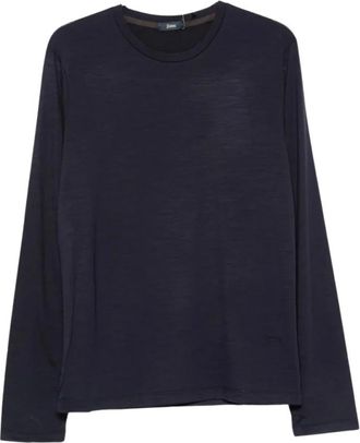 Herno Tops, Heren, Blauw, L, T-shirt ML Logo Metaal