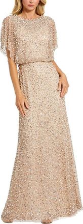 Mac Duggal Beaded Mesh Gown With Shawl in Nude Gold at Nordstrom, Size 14