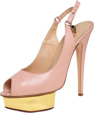Charlotte Olympia Pale Pink Leather Bon Bon Platform Slingback Sandals