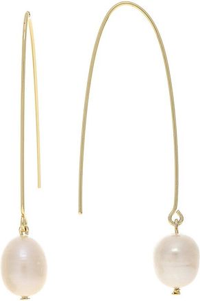 Rivka Friedman 18K Plated 10X12 Mm Pearl Threader Earrings