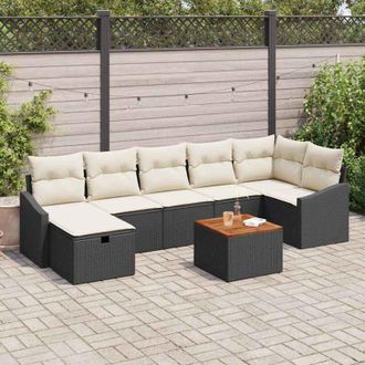 vidaXL Vidaxl - Conjunto De Sof&aacute; De Jard&iacute;n Con Coj&iacute;n 8 Pcs Negro Polirat&aacute;n