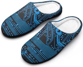 Generic Circuit Board Pattern Slippers Men Winter Warm Cotton Anti-Slip Indoor Slip-Ons House Shoes