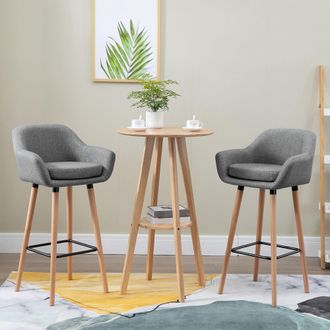 HOMCOM PCs Modern Upholstered Fabric Bucket Seat Bar Stools w/ Solid Wood Legs in Grey