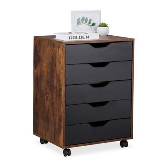 Relaxdays Relaxdays Cassettiera Sotto Scrivania da Ufficio, Mobile con 5 Cassetti Portadocumenti e Ruote, 66,5x48x39,5 cm, Nero