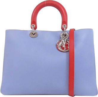 Dior Light Blue Red Color Leather Tote Bag (Pre-Owned)