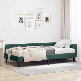 vidaXL Estructura De Cama Esquina Con Colch&oacute;n 2 Uds. Verde Terciopelo Vidaxl
