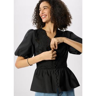 Whistles 100% Cotton V-Neck Blouse in Black at Nordstrom, Size 12