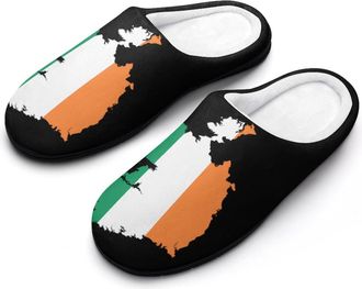 Generic Ireland Flag Map Mens House Slippers Memory Foam Washable Cotton Slip on Home Shoes