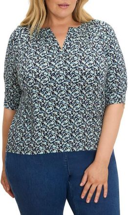 Nic+Zoe Fine Vines Print Split Neck Top in Aqua Multi at Nordstrom, Size 3 X