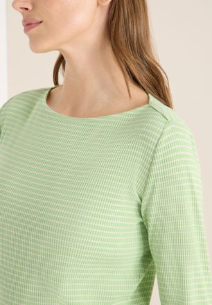 Cecil Langarmshirt CECIL, Damen, Gr. L (42), bamboo gr&uuml;n, Jersey, Obermaterial: 95% Baumwolle, 5% Elasthan, gestreift, gerade h&uuml;ftbedeckend, Rundhals, Shirt