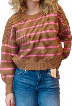 Saltwater Luxe Opal Stripe Long Sleeve Sweater In Latte