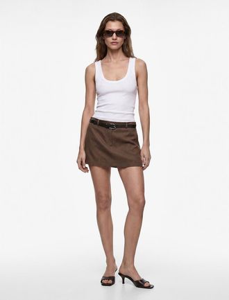 Koton A-Line Belted Mini Linen Kort in Brown at Nordstrom, Size 10