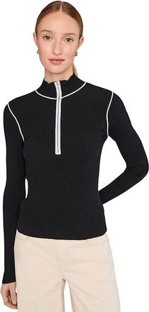 Sanctuary Sporty Rib Zip Up Womens Sweater Black W/ Chalk Tipping : LG (US 10-12), Nylon/Polyester/Viscose