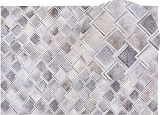 Beliani Beliani - Alfombra Gris De Piel De Vacuno 160 X 230 Cm Patchwork Geom&eacute;trica Rectangular Moderna Agacli
