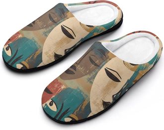 Generic African Faces Art Masks Mens Slippers Slip On Comfortable Fleece Cotton House Shoes Winter