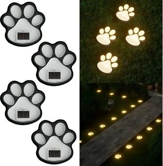OEM Lampara Solar - Huella De Pata De Perro - Led Blanco C&aacute;lido 2700 K - Exterior Jard&iacute;n Acera - Pack De 4