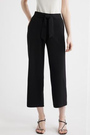 Anne Klein Tie Front Pull-On Wide Leg Crop Pants in Anne Black at Nordstrom, Size X-Large P