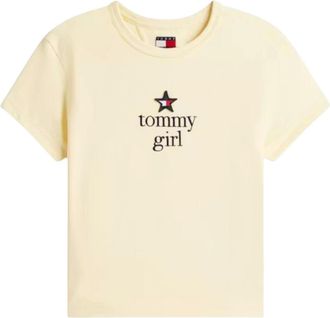Tommy Jeans Tops, Dames, Beige, M, Katoen, Girl Star Logo T-Shirt
