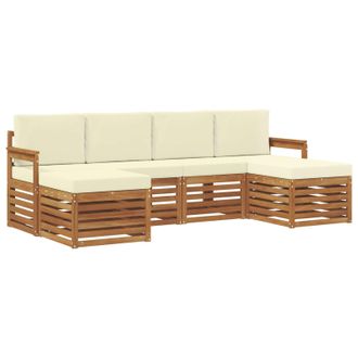 vidaXL Juegos De Sof&aacute;s 6 Pcs Natural Y Crema Madera De Acacia S&oacute;lida Vidaxl