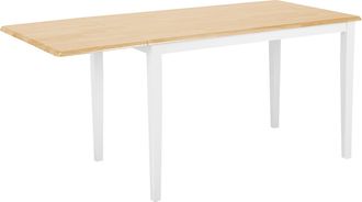 Beliani Mesa De Comedor Tablero De Madera Clara 76 X 120 X 75 Cm Patas Blancas Hoja Abatible Extensible Louisiana