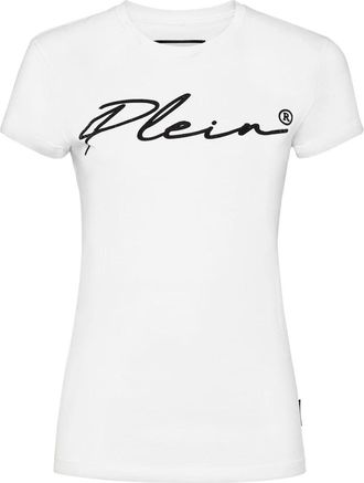 Philipp Plein Tops, Dames, Wit, M, Katoen, T-shirt Pure met Kristallen
