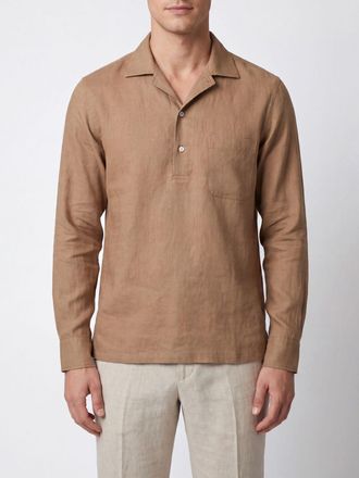 Lardini Camicia a maniche lunghe in puro lino con collo cubano e tasca a toppa