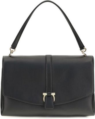Ferragamo Black Calf Leather Bos Taurus Shoulder Womens Bag