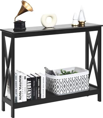 Costway Costway Mesa Consola Mesa Auxiliar De 2 Niveles Mesita Con Estante Estanter&iacute;a 100x30x80 Cent&iacute;metros Mueble Para Sal&oacute;n Pasillo Negro