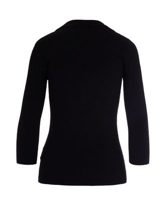 Elisabetta Franchi Ribbed Knit with Gold-Tone Buttons Sweater - Black