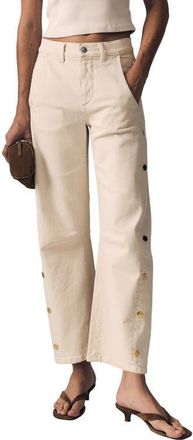 LE JEAN Frankie Studded Barrel Leg Jeans in Bone at Nordstrom, Size 31