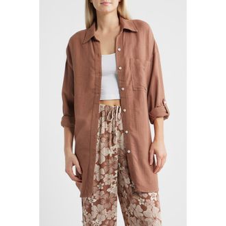 Rip Curl Premium Linen Button-Up Blouse in Brown at Nordstrom, Size X-Small