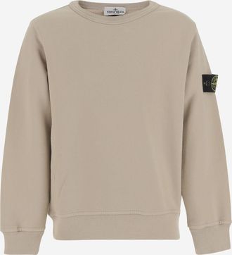 Stone Island Boys Kids Sweatshirt Stretch Cotton Beige Hoods & Sweatshirts