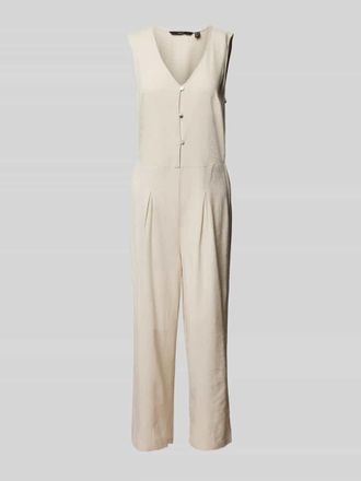 Vero Moda Regular Fit Jumpsuit aus Viskose-Leinen-Mix Knopfleiste Modell MYMILO in Taupe, Größe L