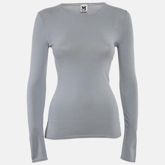 M Missoni Grey Stretch Knit Crewneck Sweatshirt