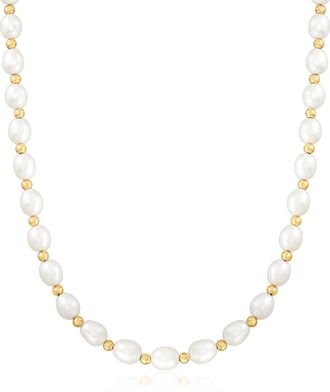 Ross-Simons 8-9mm Cultured Oval Pearl Necklace With 14kt Yellow Gold