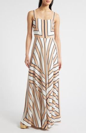 Eliza J Stripe Scarf Sleeveless Maxi Dress in Khaki White at Nordstrom Rack, Size 4