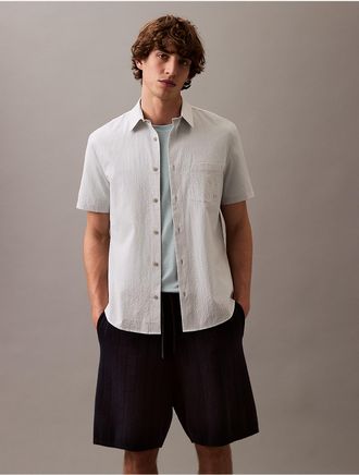 Calvin Klein Mens Solid Seersucker Classic Button-Down Shirt - Grey - 2XL