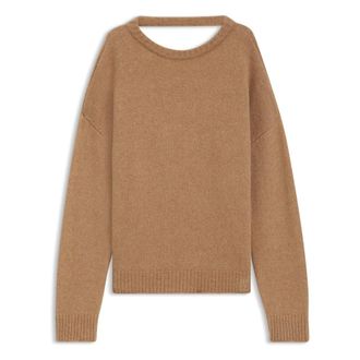 HUGO BOSS Trui met cut-out achterkant - Dames - Ronde hals truien - Bruin - XS - Wol - Truien & Vesten