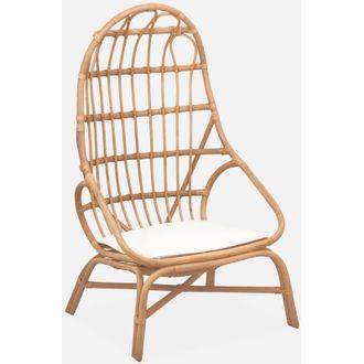Sweeek Sweeek - Sill&oacute;n De Rat&aacute;n En Forma De Huevo Con Coj&iacute;n, Padang, Natural, 74x74x140 Cm