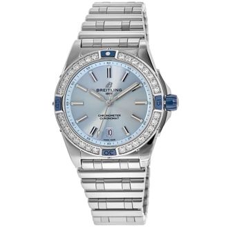 Breitling Super Chronomat Automatic 38 Ice Blue Dial Diamond Bezel Steel Womens Watch A17356531C1A1