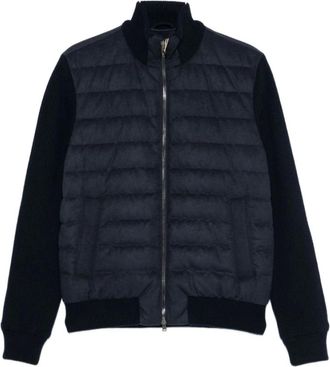 Herno Truien & Vesten, Heren, Blauw, L, Wol, Gevatterde Panel Cardigan