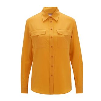 HUGO BOSS Womens C_Biventi Blouse in Yellow Silk - Size 10 UK