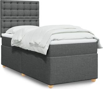 vidaXL Cama Box Spring Con Colch&oacute;n Tela Gris Oscuro 100x200 Cm Vidaxl