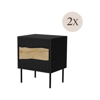Dmora Conjunto De 2 Mesitas De Noche Ussana, C&oacute;moda Baja Con Puerta Abatible Y Compartimento Interior, Acabado Efecto Liso, 50x40 H62 Cm, Nudos Negro Y Robl