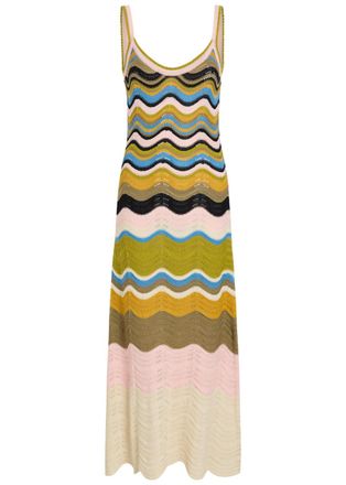 La DoubleJ LA Double J Chevron Pointelle-knit Cotton Midi Dress - Multicoloured - S (UK8-10 / S)