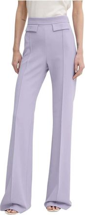 Elisabetta Franchi Broeken, Dames, Paars, S, Leer, Broek in dubbellaags stretch cr&ecirc;pe met geborduurd logo
