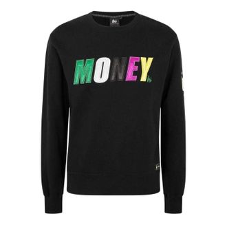 Money Clothing Heren Sweatshirt met satijnen ronde hals (Zwart)