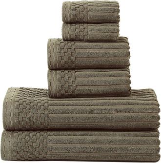 Superior Highly Absorbent 6Pc Solid And Checkered Border Cotton Towel Set