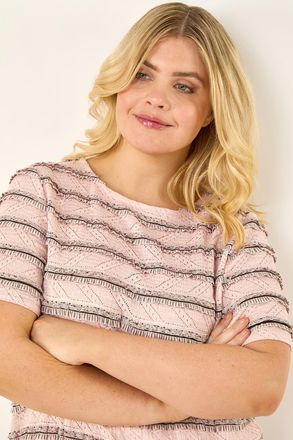 Roman Stripe Frill Lace Top